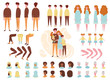 © partyvector - Constructor animation kit family set creation kit with parents, children and grandparents characters cartoon vector illustration. Body gesture hairstyle european people animation constructor set.