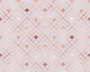 Wall Mural - Geometric seamless pattern with rose gold rhombuses tiles.