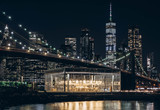 Fototapeta  - New York City skyline night view. Brooklyn bridge night view. World Trade Center night view. 