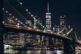 Fototapeta Nowy Jork - New York City skyline night view. Brooklyn bridge night view. World Trade Center night view. 