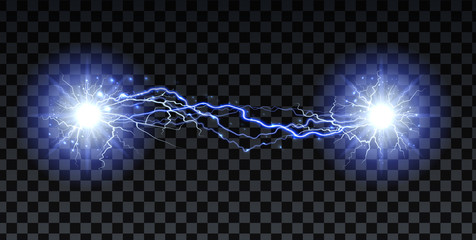 Wall Mural - lightning strikes and sparks, electrical energy on transparent background. lightning flash and spark