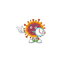 Sticker - cartoon character style of cheerful spreading coronavirus with clock