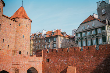 Wall Mural - Barbican of Warsaw in the old town. Medieval fortress in Poland.