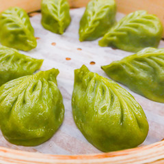 Wall Mural - Fresh steamed green vegetable dumplings