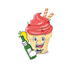 Poster - Cherry ice cream with bottle of beer mascot cartoon style