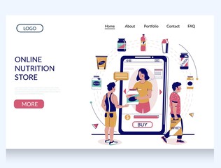 Wall Mural - online nutrition store vector website landing page design template