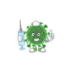 Wall Mural - A pleasant nurse of wuhan coronavirus mascot design style using syringe