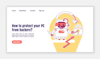 Wall Mural - bad bot landing page flat silhouette vector template. malicious malware homepage layout. protecting 