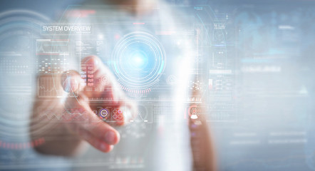 Aufkleber - Businessman using digital technological interface with datas 3D rendering