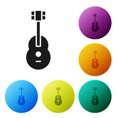 Black Guitar icon isolated on white background. Acoustic guitar. String musical instrument. Set icons in color circle buttons. Vector Illustration