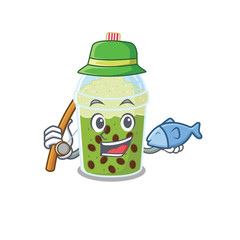 Sticker - A Picture of funny Fishing matcha bubble tea design