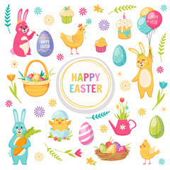 Wall Mural - Happy Easter Cartoon Set