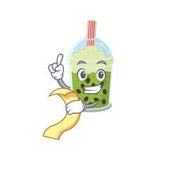 Canvas Print - cartoon character of matcha bubble tea holding menu ready to serve