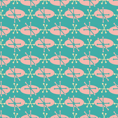 retro abstract oval and star burst vector seamless pattern background. mid century backdrop in brown
