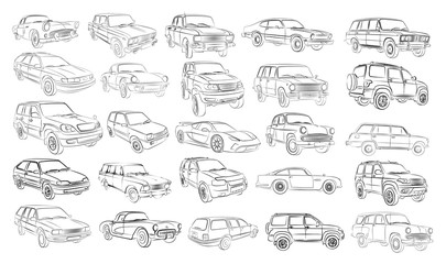 Wall Mural - The Big set of car sketches. 