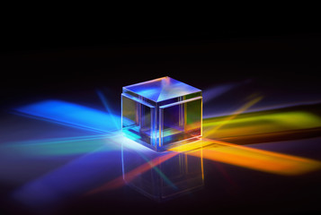 colored beams from a crystal cube