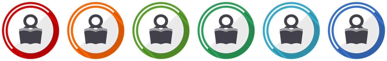 Poster - Book icon set, flat design vector illustration in 6 colors options for webdesign and mobile applications