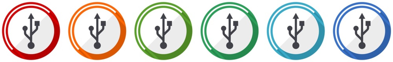 Fototapete - Usb icon set, flat design vector illustration in 6 colors options for webdesign and mobile applications