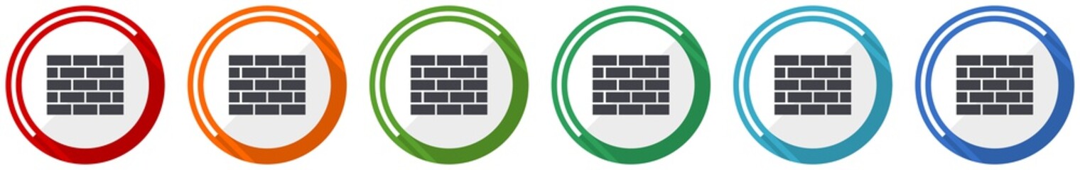 Aufkleber - Firewall icon set, flat design vector illustration in 6 colors options for webdesign and mobile applications