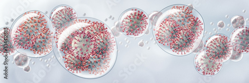 Cuadros en Lienzo 3D illustration of droplets packed with Corona viruses flying in the air