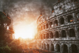 The apocalypse with Rome and the Colosseum on fire