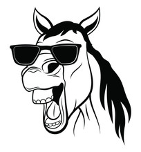 Portreit Of Smiling Horse With Glasses. Farm Animal. Vector Illustration Of A Funny Animal In Retro Glasses.