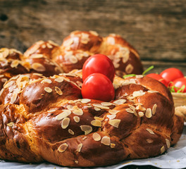 Tsoureki Easter traditional sweet bread closeup view