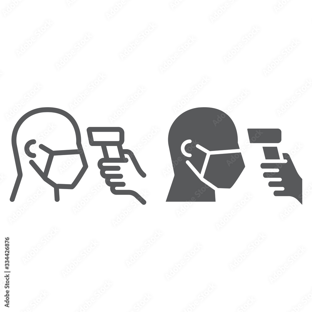Checking body temperature line and glyph icon, coronavirus and covid 19, temperature scaning sign, vector graphics, a linear pattern on a white background, eps 10. - obrazy, fototapety, plakaty 