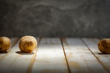 Poster - fresh food on white wooden table and free space for your decoration. 