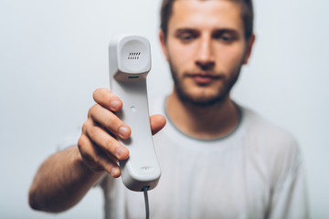 man talking on landline