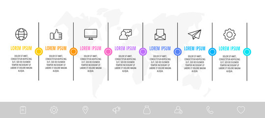 Minimal infographic thin line design with 7 steps or parts. Vector template used for diagram, presentations, flow chart, banner and timeline