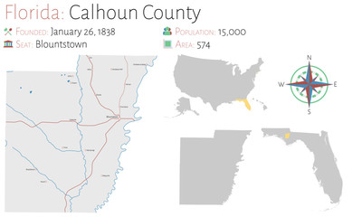  Large and detailed map of Calhoun county in Florida, USA.