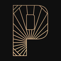 Wall Mural - Laser cutting letter P. Art deco vector design. Plywood lasercut gift. Pattern for printing, engraving, paper cut. Luxury royal design.