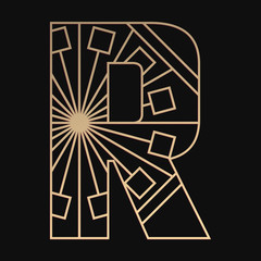 Sticker - Laser cutting letter R. Art deco vector design. Plywood lasercut gift. Pattern for printing, engraving, paper cut. Luxury royal design.