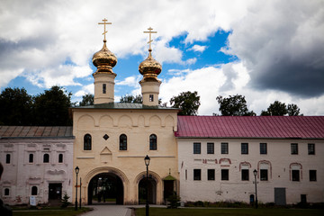 Russian Orthodox Church, a temple on a background of blue sky and clouds.