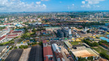 Fototapeta Morze - aerial view of the industrial area in Dar es salaam.