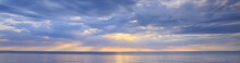 Sky Above Water / Texture Background, Horizon Sky With Clouds On The Lake
