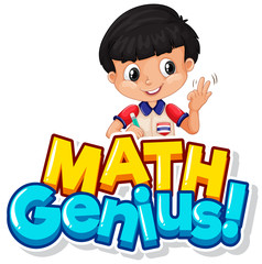 Wall Mural - Font design for word math genius with cute boy