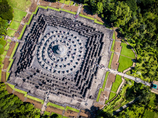 Java, Indonesia, March 2019: Buddhist temple Borobudur from above