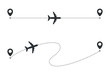 Airplane line path route. Straight and curved flight lines. Vector icon