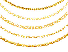 Metal Gold Chain Set Isolated On White Background.