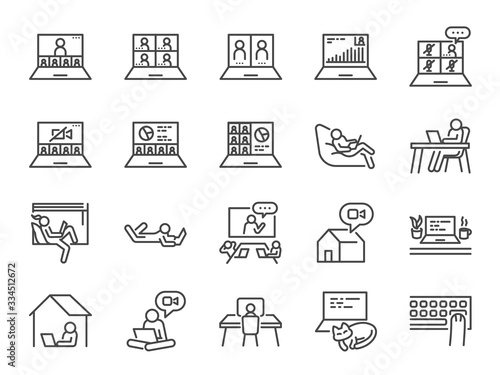 Fotografía Work from home line icon set