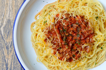 Wall Mural - spaghetti Bolognese on a white plate