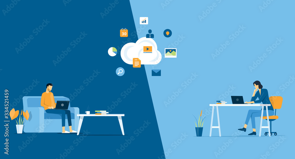 flat vector work from home workplace concept and business smart working online connect anywhere  concept - obrazy, fototapety, plakaty 