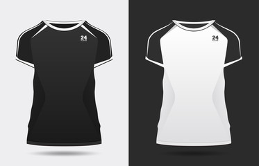 sport stylish black white t-shirt and apparel trendy design silhouettes, typography, print, vector illustration. Front and back view. Vector eps 10 illustration.