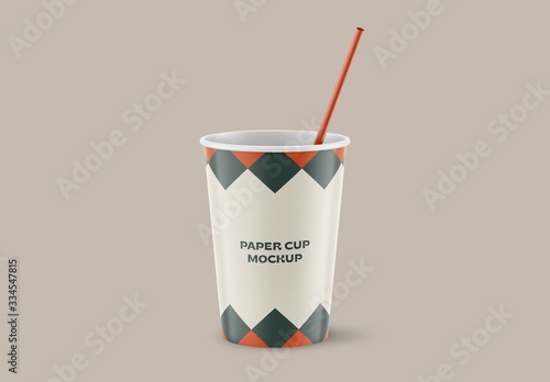 Download Realistic Paper Cup With Straw Mockup Stock Template Adobe Stock