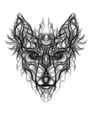 Leinwandbilder - ornamental painting of wolf, sacred animal, fractal effect.