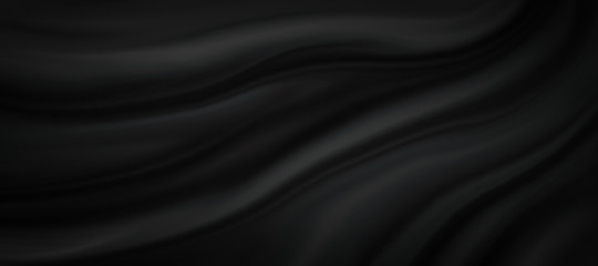 Wall Mural - black silk background illustration with dark luxurious fabric draped texture folds in waves of flowi