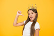 © be free - Better than you. International childrens day. Superior princess. Playful princess girl. Schoolgirl princess golden crown. Queen concept. Narcissistic complex. Having fun. Self esteem. Kids psychology