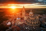 Fototapeta Nowy Jork - Segovia Cathedral aerial view sunrise